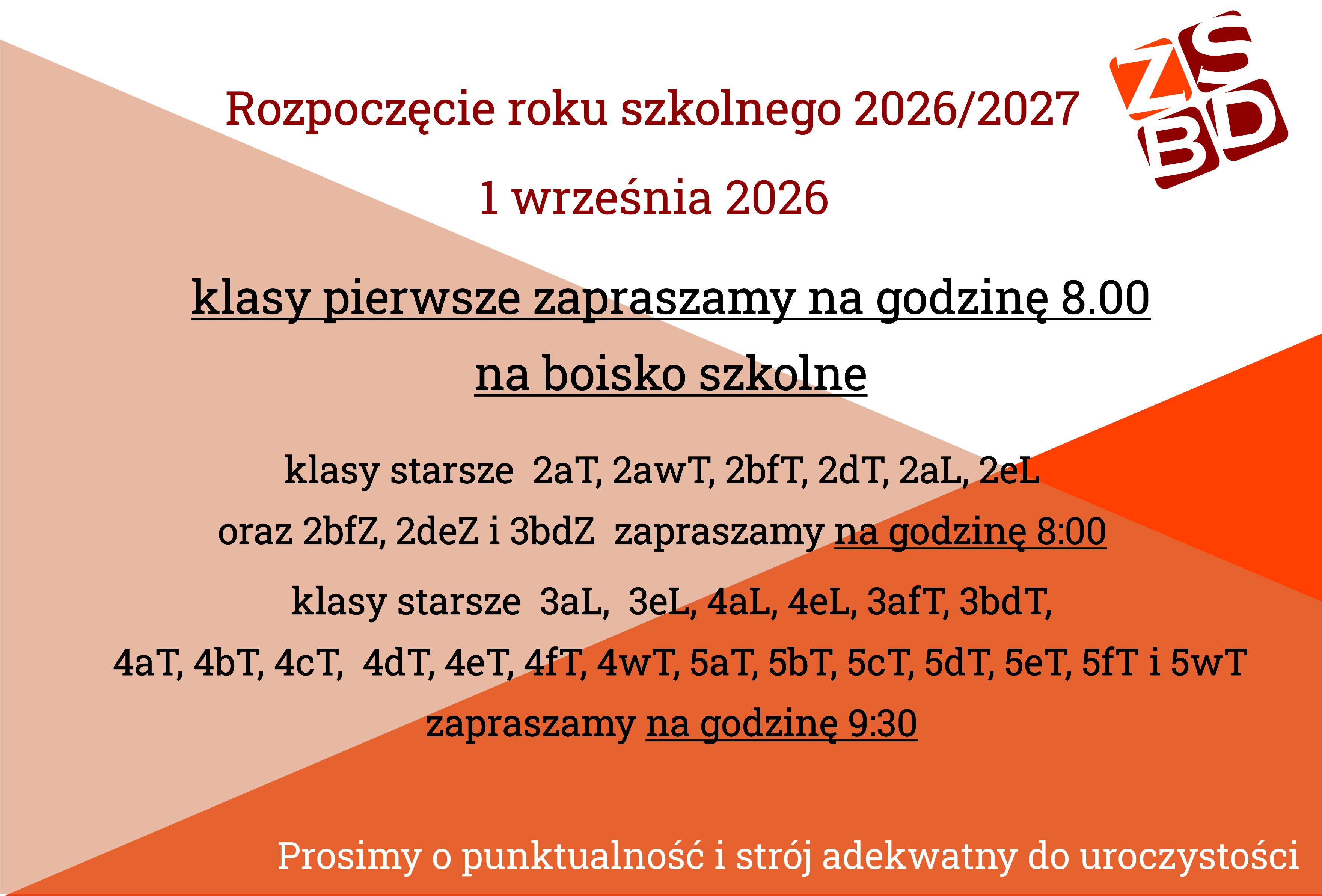 Rozpoczęcie roku szkolnego 2026/2027 - komunikat