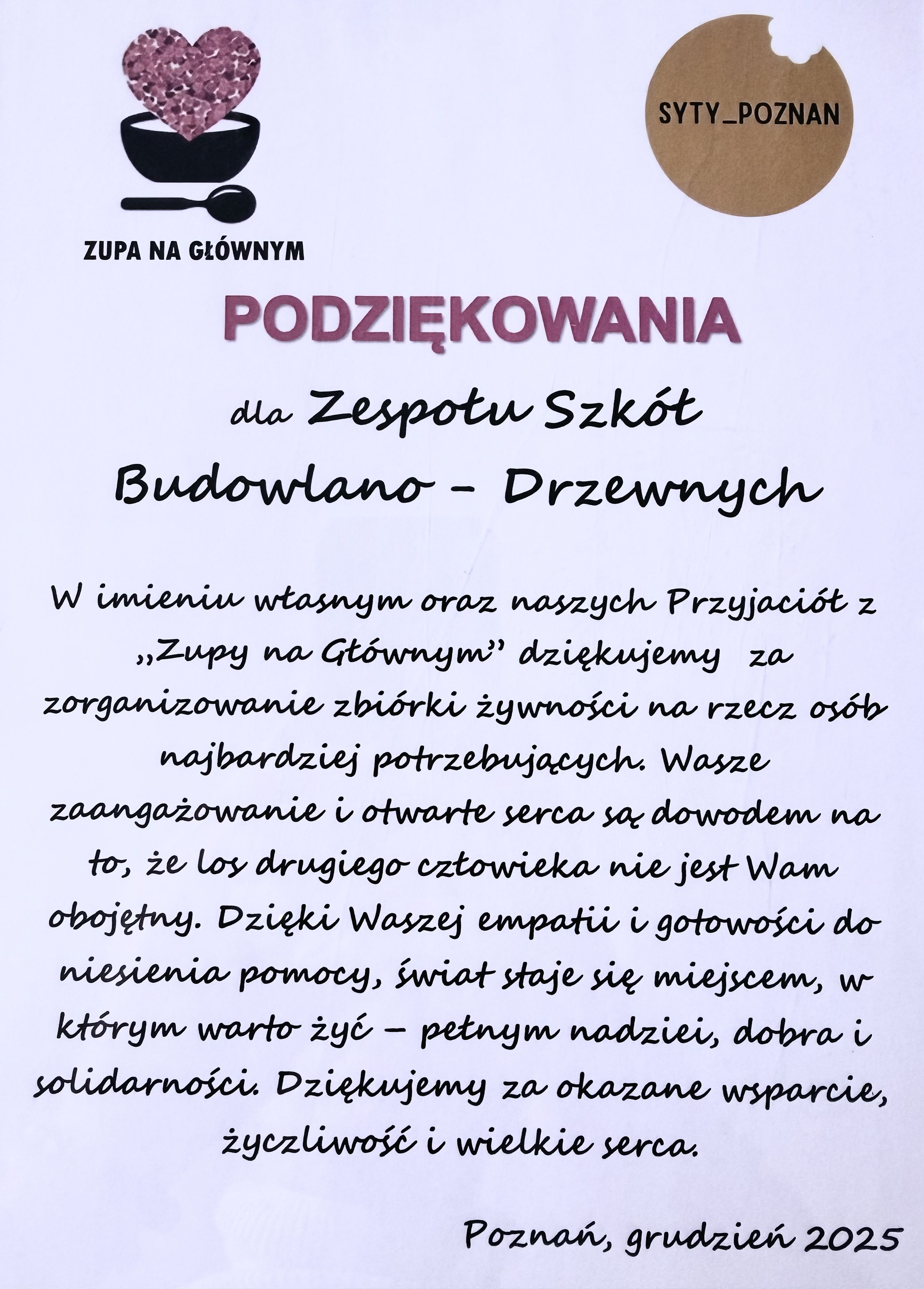 Podziękowania za udział w akcji SYTY_POZNAN
