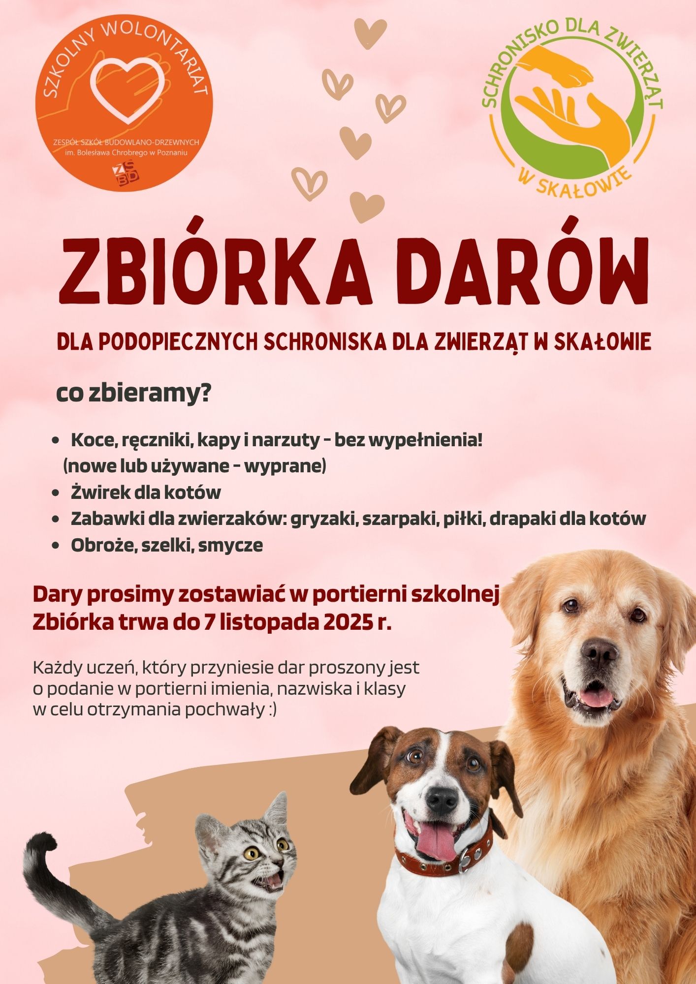 Szkolne Koło Wolontariatu ogłasza zbiórkę dla Schroniska w Skałowie! 🐾
